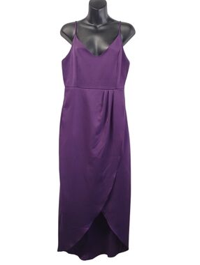 CMZ2005 Purple Spaghetti Strap Midi Dress M NWT Wrap Front Slip Cocktail Party